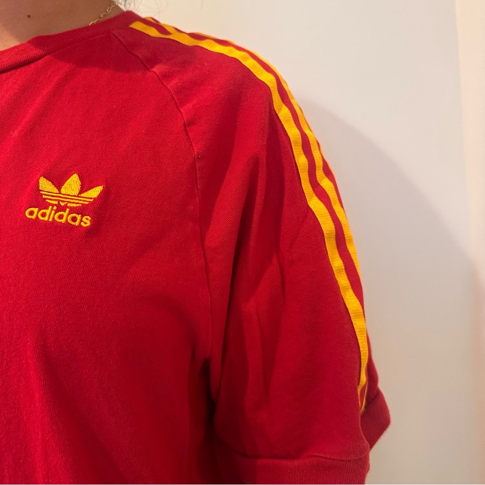 Adidas Red and Yellow Striped T-Shirt